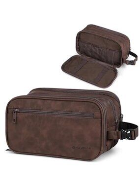Mens Leather Toiletry Bag Travel Dopp Kit Shaving Organizer Waterproof Large